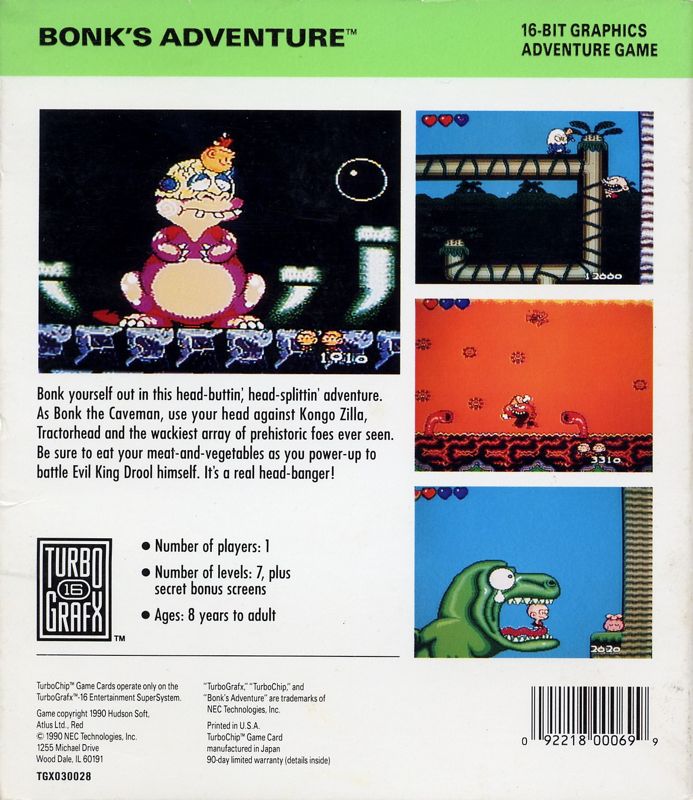 Bonk's Adventure box art for TurboGrafx-16